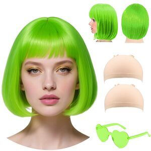 9751 Short Party Wigs And Sunglasses Costume Set,colorful
